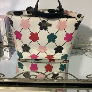 kate spade White Floral Grid Tote with Multicolor Flower Motifs